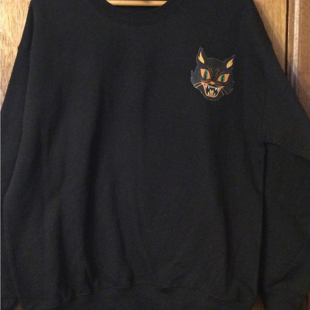 Halloween Black Scaredy Cat Vintage Look Sweatshirt Large NEW